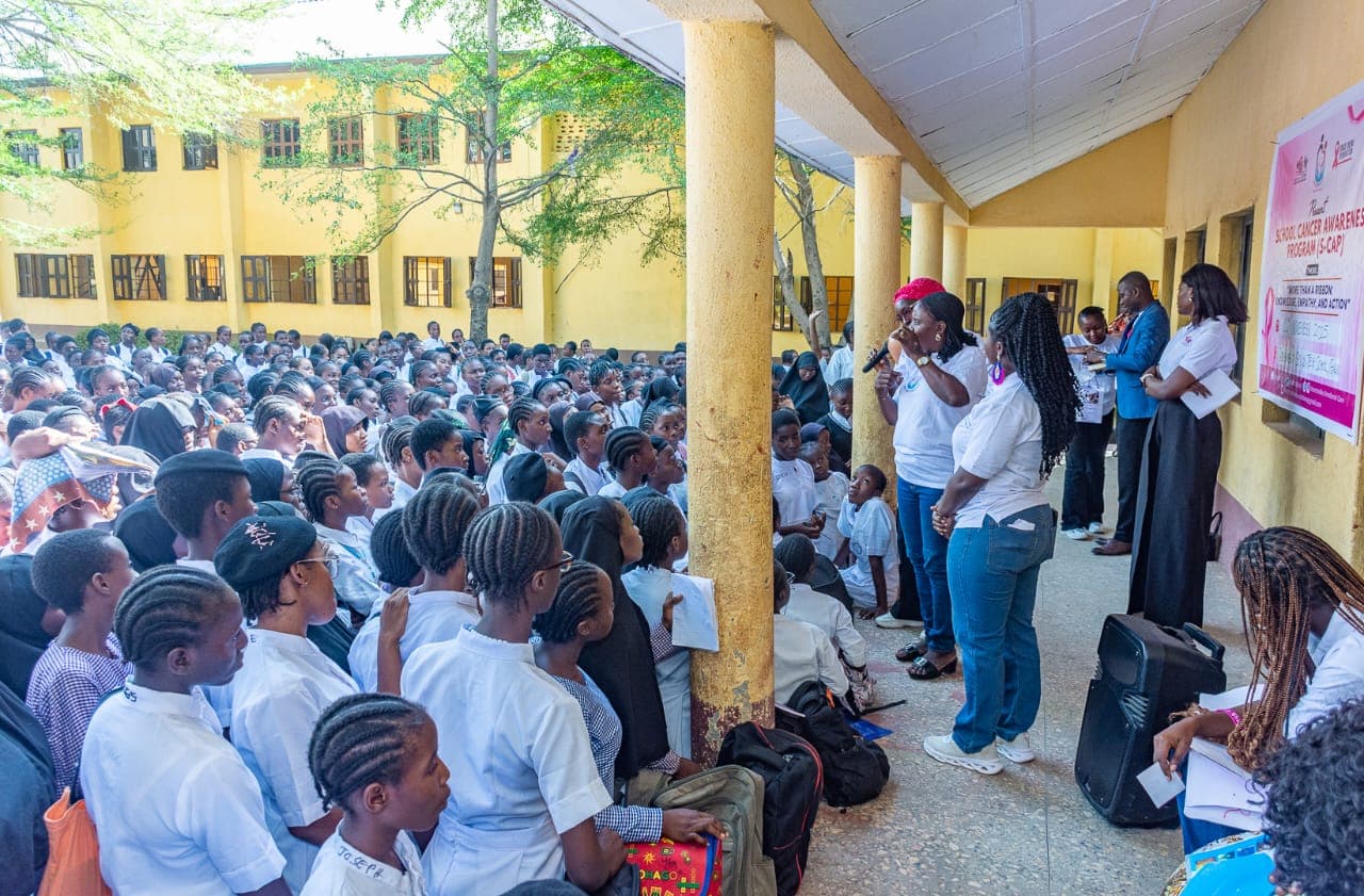 Students during a Shades of Bloom school cancer awareness session